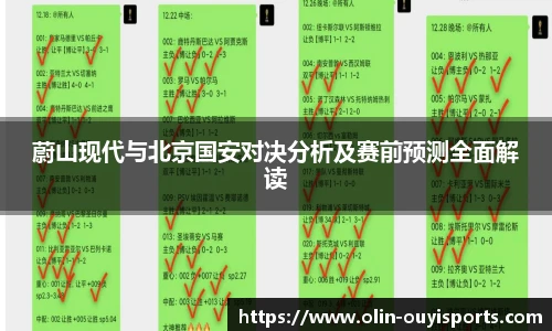 蔚山现代与北京国安对决分析及赛前预测全面解读
